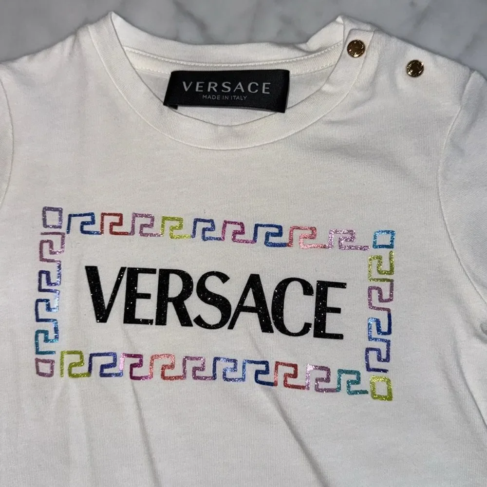 Versace Kids White Long Sleeve Shirt with glitter logo 12/18M